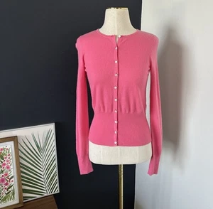 Cardigan maglione Elie Tahari cashmere orlo smerlato bottoni fiori *XS? - Foto 1 di 11