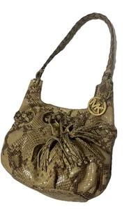 Bolso de Mano/Cartera Michael Kors Hobo Cuero Tostado Pitón Bedford Borla Dorada - Imagen 1 de 18