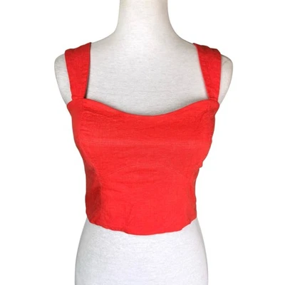 Vix By Paula Hermanny M Orange Bustier Cropped Padded Linen Blend Tank Top - Image 1 of 4