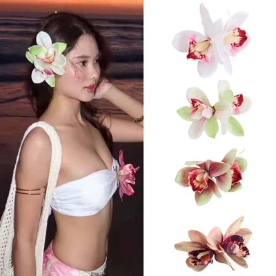 3 PACK Orchid Artificial Flower Hair Clips Hawaiian Alligator Clips Big Bohemian - Image 1 of 4