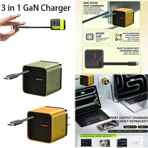 Chargeur GaN 2Ports 3 en 1,Module Chargeur Rapide Évolutif 80w Max avec Câble Type C - Photo 1 sur 20
