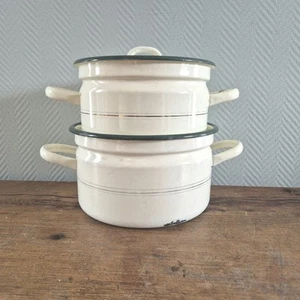 Vintage Dutch Enamelware Pan Set Camping Cookware c1950 Enamel 2pcs - Imagen 1 de 8