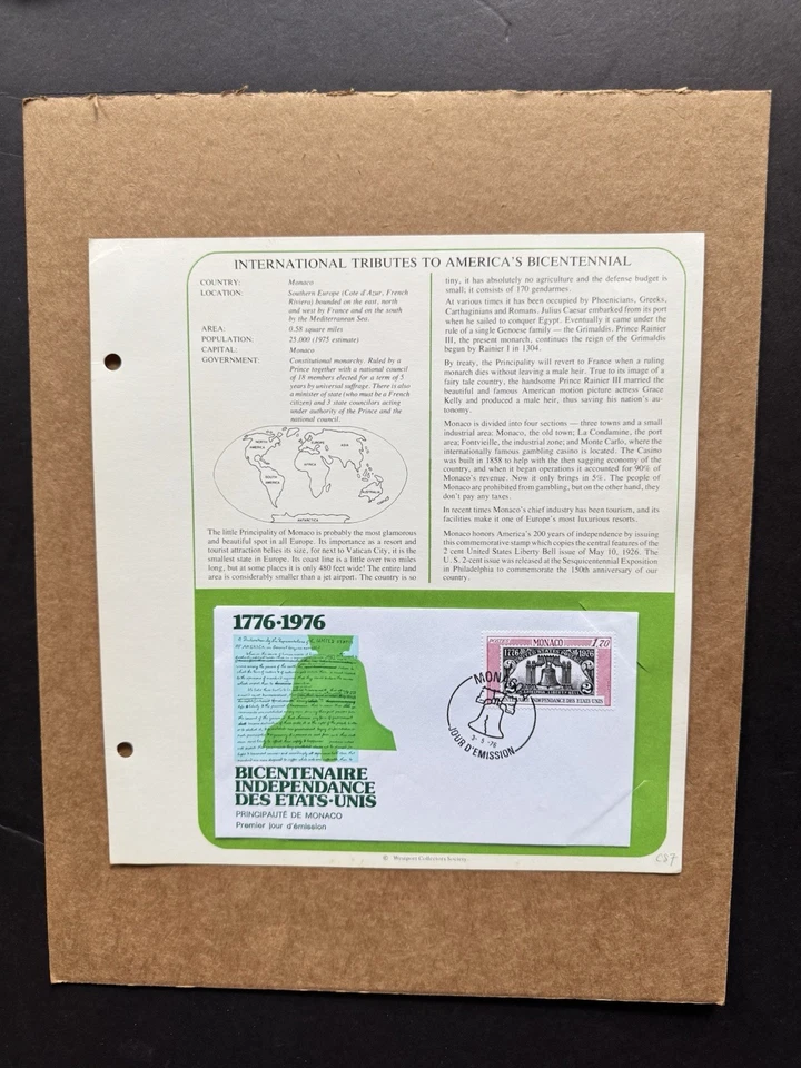 American Bicentennial FDC(C87) +Monaco +Declaration of Independence MS Cachet - Image 1 of 1