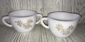 Vintage Federal Milk Glass Creamer And Sugar Bowl With Bamboo Design - Picture 1 of 5