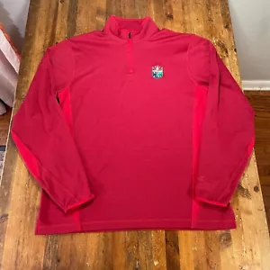Cutter & Buck Sweater Mens Medium Red Striped Pullover 1/4 Zip World Golf HOF - Picture 1 of 15