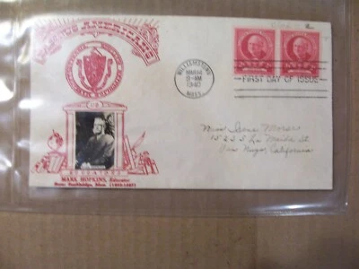Famous Americans First Day Cover MARK HOPKINS FDC 1940 2 STAMP BLOCK - Image 1 of 2
