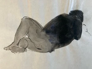 Bello Dibujo Lápiz Acuarela Negro Nudo Hombre Retrato Playa Segunda Mitad XX - Imagen 1 de 6