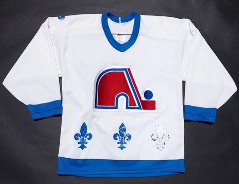 Quebec Nordiques Hockey Jersey Youth L/XL Vintage CCM Maska White Blue Cover