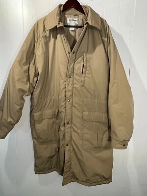 Vintage 90s LL Bean Wool Lined Stadium Parka Jacket Mens XL Tall Beige Made USA - Image 1 of 4