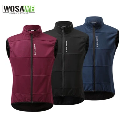 WOSAWE Mens Windproof Cycling Gilet Thermal Fleece Bike Racing Sleeveless Jacket - Image 1 of 4