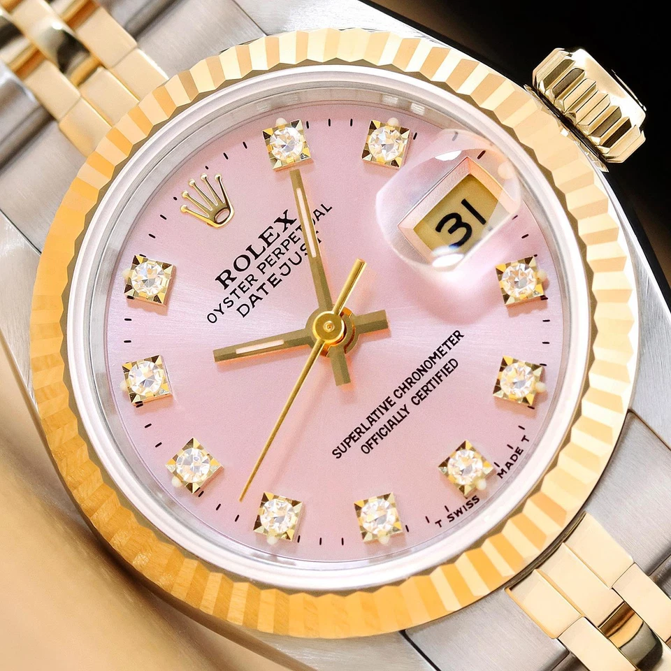 ROLEX LADIES DATEJUST 69173 PINK FACTORY DIAMOND DIAL 18K GOLD STEEL WATCH - Image 1 of 4