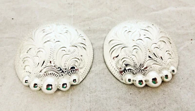 Manzanillo Silver Plate Conchos Hansen Western Gear Screw Backs Horse Tack Pair - Image 1 of 2