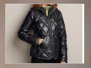 Neu mit Etikett Eddie Bauer Damen 1936 Skyliner Modell geraffte Jacke Kapuze Einzelhandel 199 $ - Bild 1 von 1