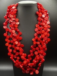 Lucas Lameth LUC Coral Necklace 925 Sterling Silver Multi Strand Red Beaded 18" - Picture 1 of 8