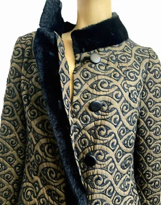 Abrigo Glam Rock Vintage Años 60 Negro Bordado Abrigo con Borde de Piel Sintética Para Mujer Talla M - Imagen 1 de 11