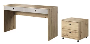 Schreibtisch Kuki PC-Tisch Rollcontainer 138x50cm bernstein eiche platingrau - Bild 1 von 6