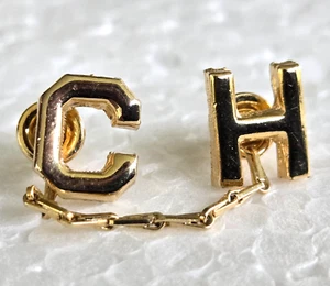 Vtg Initial Letter 3/8" C & H Chatelaine Gold Tone Lapel Tie Small Convertible - Picture 1 of 5