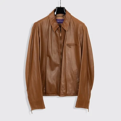 Chaqueta de Cuero Ralph Lauren Etiqueta Púrpura Talla 2XL Marrón Caramelo Foto 1 de 4