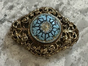 Broche vintage filigrana tono dorado sin firmar - Imagen 1 de 3