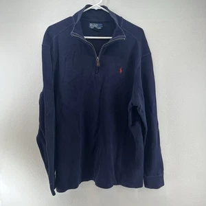 POLO RALPH LAUREN 1/4 Zip Navy Blau Pullover Herren XL 100% Baumwolle Pulli Preppy - Bild 1 von 6