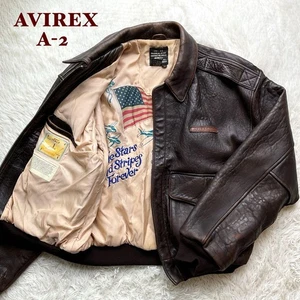 AVIREX Leather Jacket A-2 Genuine Leather Flight Jacket Brown Size XL  90's - Picture 1 of 20
