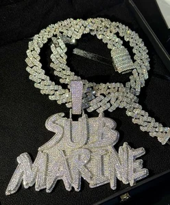 Colgante de moissanita VVS de plata de ley 925 helada sub marine sub hop personalizado - Imagen 1 de 8