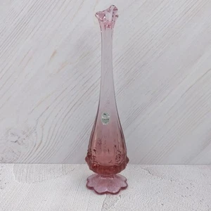 Vintage Fenton Glasknospen Vase mit Fuß gekräuselt rosa Rosen MCM Made in USA Kratzer - Bild 1 von 8