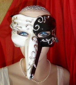 Venetian Zanni Nasone Grezzo White Black Short Nose Masquerade Mask Sealed - Picture 1 of 10