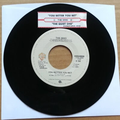 THE WHO You Better You BetThe Quiet 45 7 CLASSIC HARD ROCK Vinyl Record 1981 Foto 1 de 2
