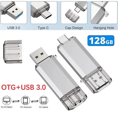 128GB USB C Flash Drive 2 in 1 OTG USB 3.0 USB C Memory Stick Photo Stick - Image 1 of 4