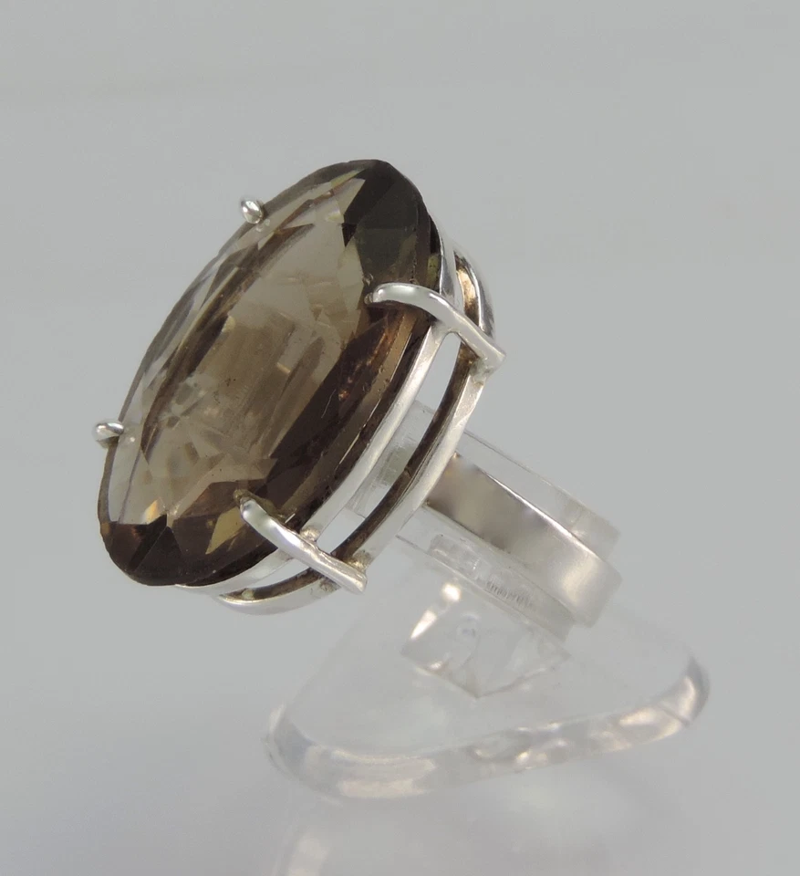  Solitär-Ring - mit großem Rauchquarz/ 925er Silber Ringgröße 56 (17,8 mm Ø) - Bild 1 von 4