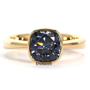 7,5 mm Kissen grau Moissanit Einfassung Solitär Luxus Geschenk Ring 10k Gelbgold - Bild 1 von 4