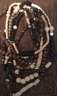 COOKIE LEE CONJUNTO DE TRES collar de cuentas de madera y vidrio nuevo con etiquetas 32” Foto 1 de 4