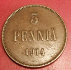*Finland/-5 Penniä 1914 Nikolai Ii   - Copper*Cond.1+**Rare Year**