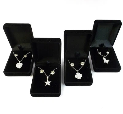 Parure COLLANA Charm + Orecchini GIROCOLLO Donna Strass Argento Silver Regalo - Immagine 1 di 4