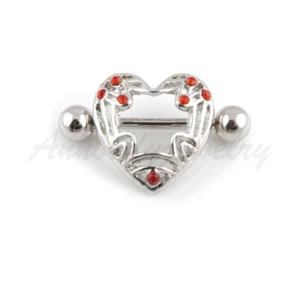 2x Nipple Rings Shield Bar Barbell 316L Steel Piercing Heart Style - Picture 1 of 1