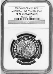 Poland 10 Zlotych 2007 NGC PF 70 Ultra Cameo UNC Silver Municipal Rights Krakow - Picture 1 of 2