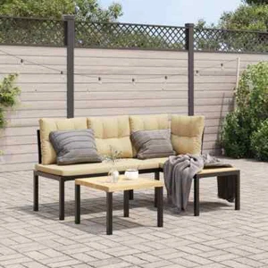 Garden Bench Set with Cushions 3 pcs Black Powder-coated Steel vidaXL - Picture 1 of 9