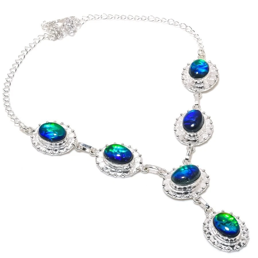 Ожерелье ювелирное ручной работы из стерлингового серебра 925 пробы с тройным опалом размер 18 дюймов - Изображение 1 из 1