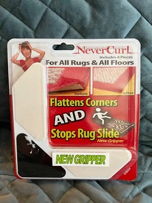 4 Piece Never Curl Rug Gripper Corners No Slip Indoor Outdoor NEVERCURL New - Image 1 of 2