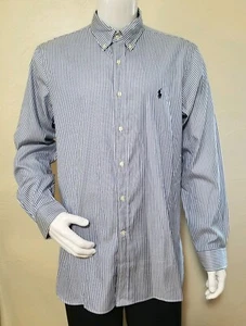Ralph Lauren Mens Size 16.5 34/35 White Blue Striped Button Down Dress Shirt - Picture 1 of 4