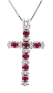 Collar de Mujer con Colgante A Cruz de Oro Blanco 18KT con Diamante Y Rubíes - Imagen 1 de 9