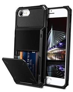 Case for iPhone 6s 6 7 8 Case Wallet Credit Card Holder ID Slot Pocket Black - Picture 1 of 6