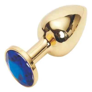 Blue Jeweled Gold Metal Butt Plug S/M/L Anal Training Sex Toy for Women - Picture 1 of 3