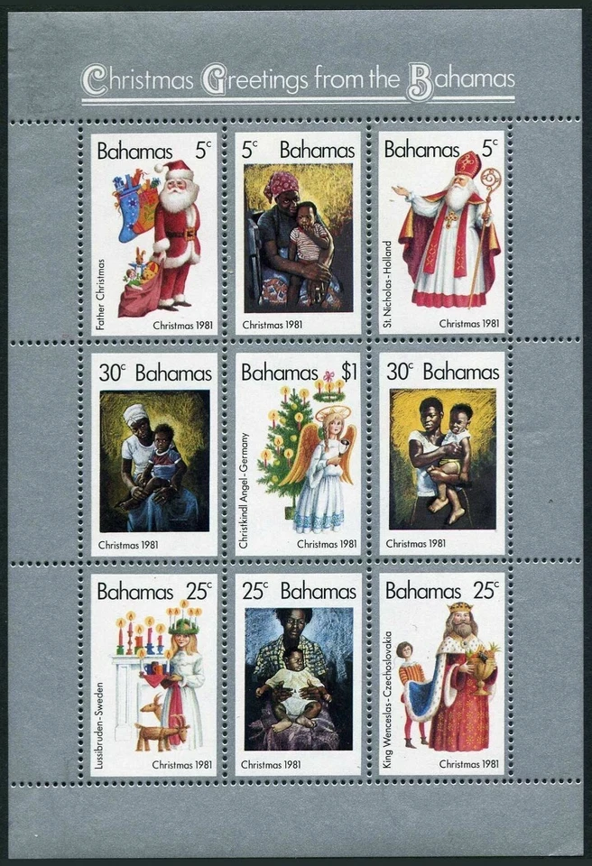 Bahamas #SG603-SG611 MNH M/S 1981 Nicholas Claus Wenceslao Madonna Angel [504] Foto 1 de 1