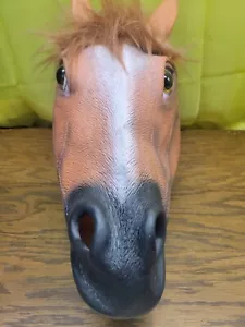 Adult 1 Size Horse MASK HALLOWEEN COSTUME Brown Mane Standout Eyes Movable Mouth - Picture 1 of 17