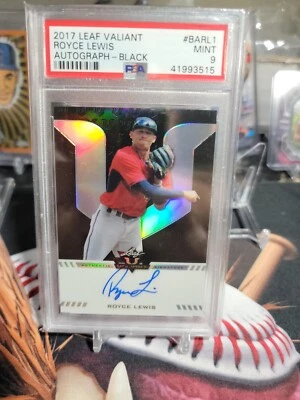 Royce Lewis Auto 2017 Leaf Valiant Black Prizm 2/5 PSA Mint 9 Twins On Card Auto - Image 1 of 3