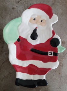 Piatto porta caramelle biscotti natalizi in ceramica a forma di Babbo Natale 9,25"x7" - Foto 1 di 14