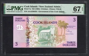 Cook Islands 3 Dollars ND(1992) P7a Uncirculated Graded 67 - Picture 1 of 2