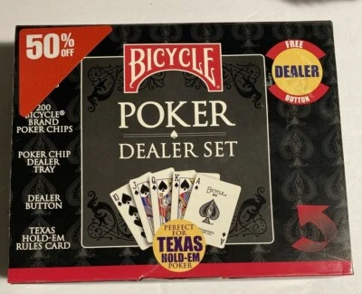 Bicycle Poker & Dealer Set - 2 Decks Cards 200 Poker Chips Tray NEW - Image 1 of 4